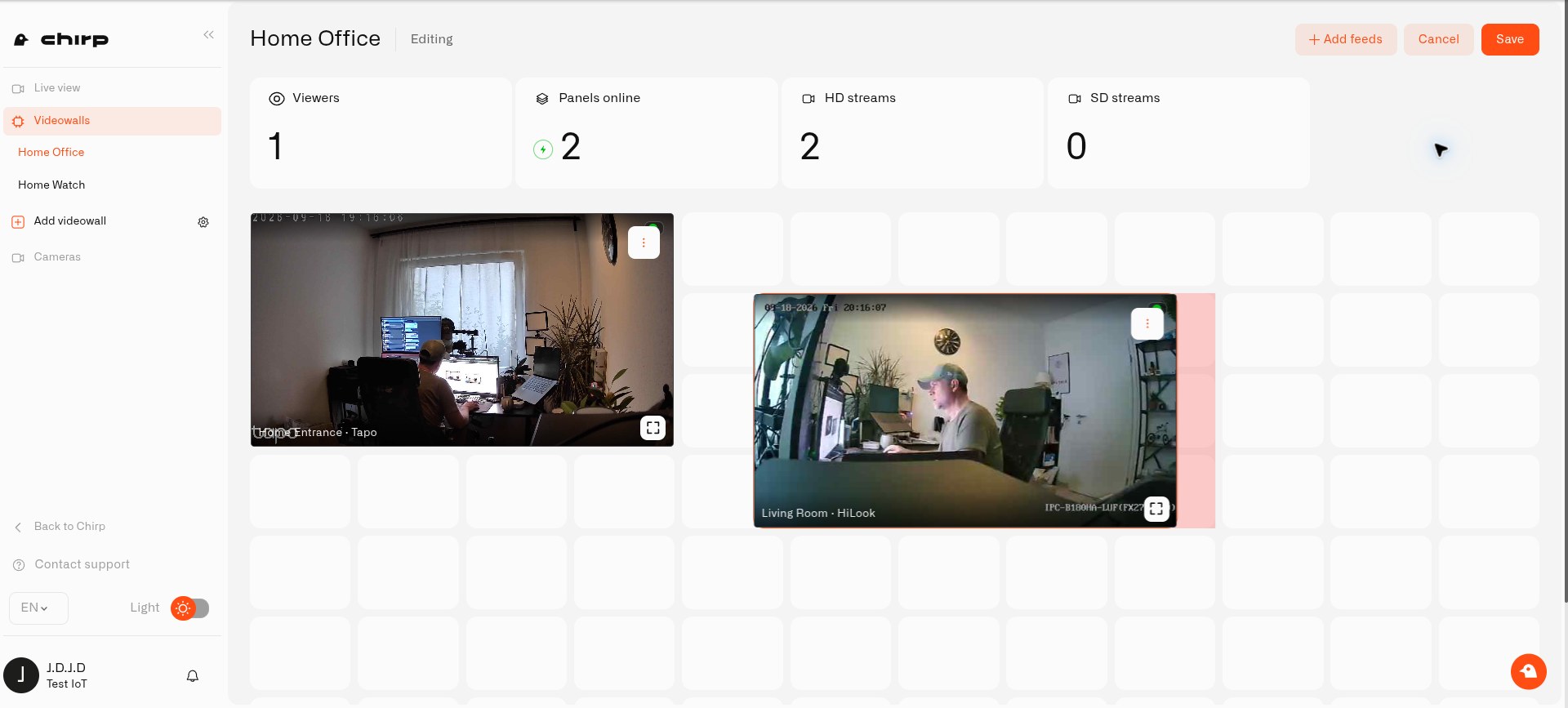 Editing a Chirp Lens videowall with camera tiles on the grid