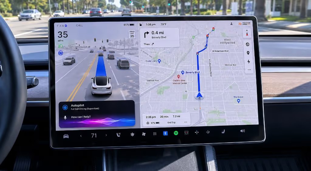 Grok voice interface open on the touchscreen inside a Tesla