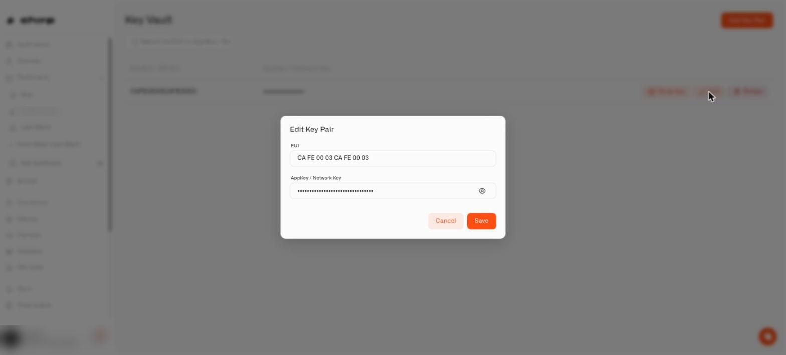 The Edit Key Pair dialog with an eye button beside the hidden key